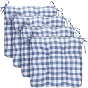 Geetery 4 Pack Plaid Chair Cushions, 16" x 15", Blue and White