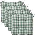 Geetery 4 Pack Plaid Chair Cushions, 16" x 15", Bean Green and White