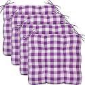 Geetery 4 Pack Plaid Chair Cushions, Purple and White, 16" x 15"