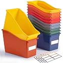 Geetery Plastic Book Bins for Classroom, 12 Pcs, Earth Tones