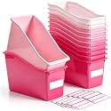 Geetery Plastic Book Bins for Classroom, 12 Pcs, Pink Color Series