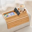 GEHE Bamboo Couch Cup Holder, Anti-Spill Sofa Arm Tray, Natural and Easy to Clean Couch Arm Cup Holder Armrest Tray Perfect for Cups, Beers, Snacks, Remote Control, Drinks