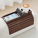 GEHE Bamboo Couch Cup Holder, Anti-Spill Sofa Arm Tray, Natural and Easy to Clean Couch Arm Cup Holder Armrest Tray Perfect for Cups, Beers, Snacks, Remote Control, Drinks