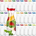 Gejoy 24 Pcs Plastic Water Carafe with Lid 32 Oz Clear,Rainbow Color Cap