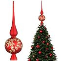 Gejoy Mercury Glass Christmas Tree Topper Finials Ornaments Red Xmas Decor