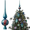Gejoy Mercury Glass Christmas Tree Topper Finials Ornaments Peacock Blue