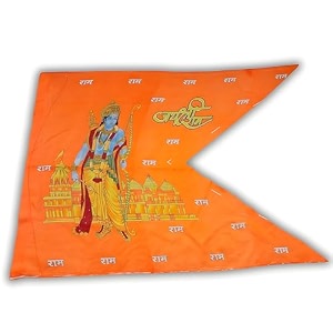 gejuff fashin bajrangbali patakahanuman flag - big size print with jai shree ram bhagwa design and gota border - perfect for devotional display outdoors ram-60x90