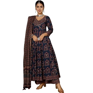 Gekha Womens Red Cotton Printed Flared Kurta