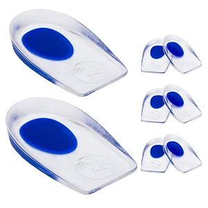 gel heel cushions for heel pain relief 3 pairs plantar fasciitis heel cups  silicone cup pads for heel spurs  heel pain relief insoles for sore or bruised feet  blue heel pads for women