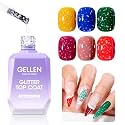 GELLEN Glitter Gel Top Coat, Snowflake Top Coat Nail Polish, Soak off Clear Glossy No Wipe Gel with Shimmer Finish, UV/LED Lamp Needed, Manicure Nail Art Gift for Halloween/Christmas/New Year