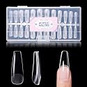 Gellen Long Coffin Nail Tips, 504PCS Clear Full Cover Soft Gel, 12 Sizes
