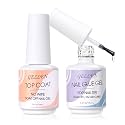 Gellen Nail Glue Gel &amp; No Wipe Top Coat, 5 in 1 UV Nail Glue for Acrylic Nails, High Shiny Top Coat Gel, Curing Needed Extend Gel for False Tips &amp; Clear Press on Nails, Home Salon DIY Manicure