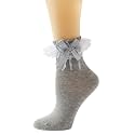 Gellwhu Lace Ruffle Frilly Ankle Socks for Women - Cute Kawaii Lolita Socks with Bow