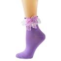 Gellwhu Lace Ruffle Frilly Ankle Socks for Women - Cute Kawaii Lolita Socks with Bow