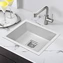 GEM Granite Quartz Kitchen Sink 16x18 Inch White With Accessories (Waste Coupling and Pipe) | Single Big Bowl Premium Luxury Sink for Kitchen (White) | Non-fading Colour and Sound Dampening Sink