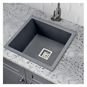 gem quartz kitchen sink 16x18x9 inches grey color with waste coupling amp waste pipe  sound proof single big bowl matt finish modern granite sink for kitchen basin