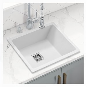 gem quartz kitchen sink 16x18x9 inches mettalic white color with waste coupling amp waste pipe  sound proof single big bowl matt finish modern granite sink for kitchen basin