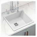 GEM Quartz Kitchen Sink 16x18X9 Inches Mettalic White Color With Waste Coupling & Waste Pipe | Sound Proof Single Big Bowl Matt Finish Modern Granite Sink for Kitchen Basin