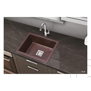 gem quartz kitchen sink 21x18x9 inches choco brown color with waste coupling amp waste pipe  sound proof single big bowl matt finish modern granite sink for kitchen basin