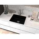 GEM Quartz Kitchen Sink 21x18X9 Inches Black Color With Waste Coupling &amp; Waste Pipe | Sound Proof Single Big Bowl Matt Finish Modern Granite Sink for Kitchen Basin