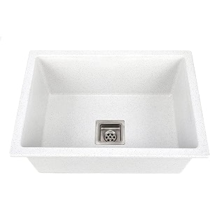 gem quartz kitchen sink 24x18x9 inches granite white color with waste coupling amp waste pipe  sound proof single big bowl matt finish modern granite sink for kitchen basin