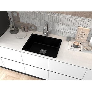 gem quartz kitchen sink 24x18x9 inches black color with waste coupling amp waste pipe  sound proof single big bowl matt finish modern granite sink for kitchen basin