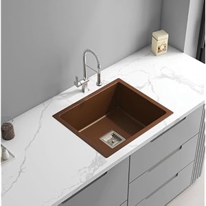 gem quartz kitchen sink 24x18x9 inches choco brown color with waste coupling amp waste pipe  sound proof single big bowl matt finish modern granite sink for kitchen basin