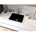 GEM Quartz Kitchen Sink 24x18X9 Inches Black Color With Waste Coupling &amp; Waste Pipe | Sound Proof Single Big Bowl Matt Finish Modern Granite Sink for Kitchen Basin