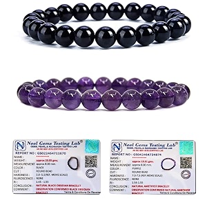 8mm natural healing crystals bracelets for men women beaded bracelets 2pcs black obsidian amp amethyst