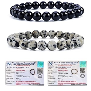8mm natural healing crystals bracelets for men women beaded bracelets 2pcs black obsidian amp dalmatian jasper