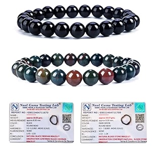 8mm natural healing crystals bracelets for men women beaded bracelets 2pcs black obsidian amp bloodstone
