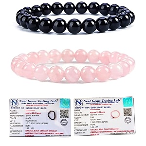 8mm natural healing crystals bracelets for men women beaded bracelets 2pcs black obsidian amp rose quartz