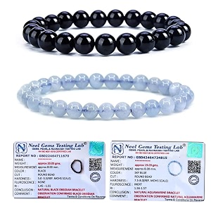 8mm natural healing crystals bracelets for men women beaded bracelets 2pcs black obsidian amp aquamarine