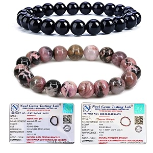 8mm natural healing crystals bracelets for men women beaded bracelets 2pcs black obsidian amp rhodonite