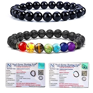 8mm natural healing crystals bracelets for men women beaded bracelets 2pcs black obsidian amp 7 chakra