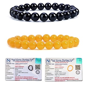 8mm natural healing crystals bracelets for men women beaded bracelets 2pcs black obsidian amp yellow sapphire