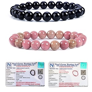 8mm natural healing crystals bracelets for men women beaded bracelets 2pcs black obsidian amp rhodochrosite