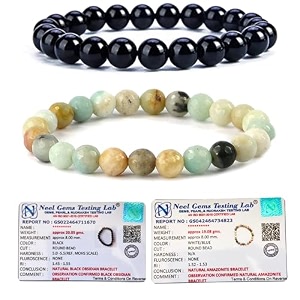 8mm natural healing crystals bracelets for men women beaded bracelets 2pcs black obsidian amp amazonite