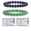 8MM Natural Healing Crystals Bracelets for Men Women Beaded Bracelets 2PCS (Black Obsidian &amp; Green Aventurine)