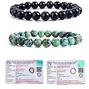 8MM Natural Healing Crystals Bracelets for Men Women Beaded Bracelets 2PCS (Black Obsidian &amp; African Turquoise)