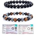 8MM Natural Healing Crystals Bracelets for Men Women Beaded Bracelets 2PCS (Black Obsidian &amp; Triple Protection)