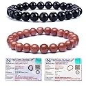 8MM Natural Healing Crystals Bracelets for Men Women Beaded Bracelets 2PCS (Black Obsidian &amp; Sandstone)