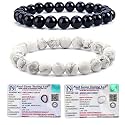8MM Natural Healing Crystals Bracelets for Men Women Beaded Bracelets 2PCS (Black Obsidian &amp; Howlite)