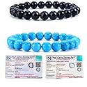 8MM Natural Healing Crystals Bracelets for Men Women Beaded Bracelets 2PCS (Black Obsidian &amp; Turquoise Blue)