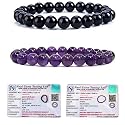 8MM Natural Healing Crystals Bracelets for Men Women Beaded Bracelets 2PCS (Black Obsidian &amp; Amethyst)