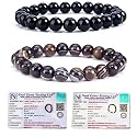 8MM Natural Healing Crystals Bracelets for Men Women Beaded Bracelets 2PCS (Black Obsidian &amp; Sulemani Hakik)