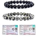 8MM Natural Healing Crystals Bracelets for Men Women Beaded Bracelets 2PCS (Black Obsidian &amp; Dalmatian Jasper)