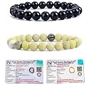 8MM Natural Healing Crystals Bracelets for Men Women Beaded Bracelets 2PCS (Black Obsidian &amp; Serpentine)