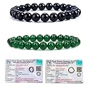 8MM Natural Healing Crystals Bracelets for Men Women Beaded Bracelets 2PCS (Black Obsidian &amp; Green Jade)