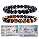 8MM Natural Healing Crystals Bracelets for Men Women Beaded Bracelets 2PCS (Black Obsidian &amp; Tiger Eye)